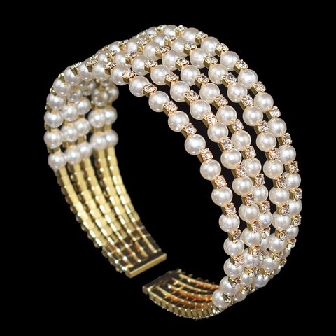 Pulsera de perlas de cristal para Mujer, brazalete de capas dorado, plateado abierto, de cristal, joyería nupcial ► Foto 1/6