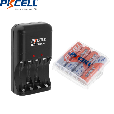 PKCELL-pilas AA recargables de 1,6 V, 4 Uds., cargador de batería de NI-ZN para pilas AA y aaa, 2500mWh ► Foto 1/6