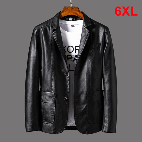 Chaquetas de piel sintética para hombre, abrigo de cuero de Color sólido, chaqueta de cuero para la moto, ropa de talla grande 5XL 6XL HX294, primavera 2022 ► Foto 1/6