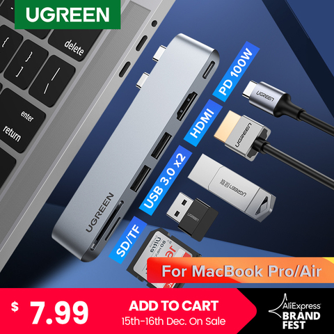 Ugreen-adaptador para MacBook Pro Air, conector tipo C con USB Dual USB-C a Multi USB 3,0 HDMI, Thunderbolt 3, Dock USB C 3,1 ► Foto 1/6