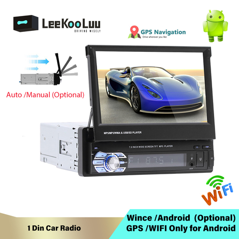 LeeKooLuu-Radio Multimedia con GPS para coche, Radio con reproductor, Android, 1 Din, pantalla retráctil de 7 pulgadas, WIFI, Mirrorlink, cámara trasera ► Foto 1/5