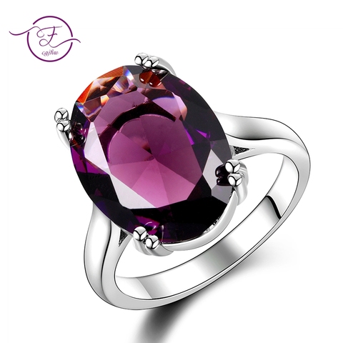 Elegante anillo de plata amatista Natural ovalado 13MM X 18MM púrpura oscuro Multicolor 925 anillos de joyería para mujer a la moda regalo de aniversario ► Foto 1/6