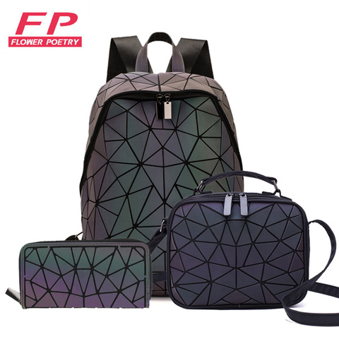 2022 nuevo luminosa mochila escolar de las mujeres conjunto para hombre mochila mujer enrejado de cosméticos holográfica bolsos de hombro bolso mochila saco ► Foto 1/6