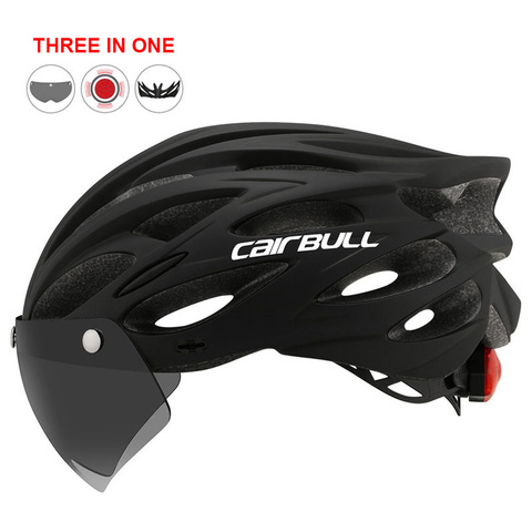 Casco de ciclismo con lente TT y visera para hombre y mujer, con luz trasera, deportivo, novedad ► Foto 1/6