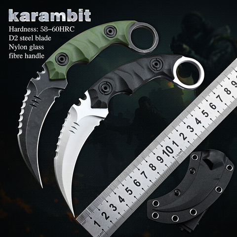 Karambit-cuchillo de hoja fija de acero D2, herramienta de Navajas de bolsillo para acampar al aire libre, supervivencia, caza, armas tácticas de autodefensa CSGO ► Foto 1/6