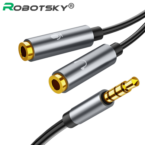 Cable adaptador de extensión auxiliar para auriculares y micrófono, divisor de Audio chapado en oro de 3,5mm para ordenador y PC ► Foto 1/6