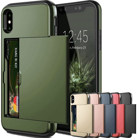 Funda deslizante armadura para iPhone 11 11pro Max, funda con ranura para tarjeta, 5 5s, 6, 6S, 7, 8 Plus, X, XS, Max, XR ► Foto 1/6