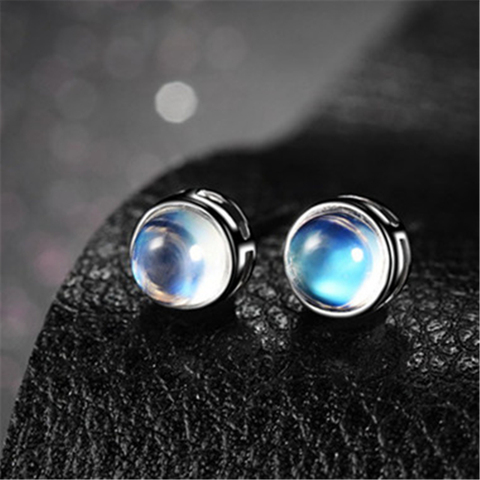 Plata elegante Natural piedra lunar Stud pendientes Color azul luz de la luna mujeres Fasion pendientes joyería nueva ► Foto 1/3