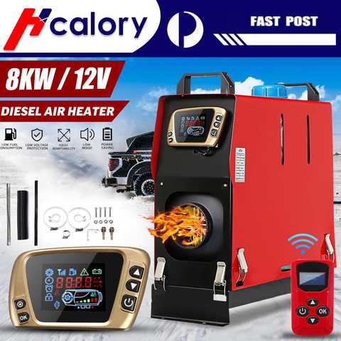 Hcalory-calentador de aire diésel todo en uno, máquina calefactora de estacionamiento integrada, 8KW, ajustable, 12V, 1 orificio, LCD, Control remoto en inglés ► Foto 1/6