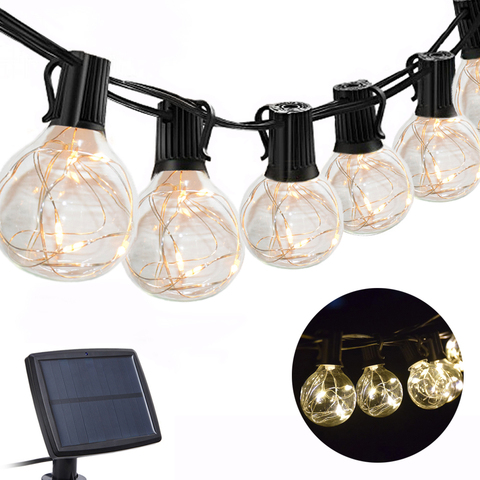 Guirnalda de luz Solar G40, Bombilla Edison luz LED Solar para jardín, cadena de luces de vidrio Retro Para Fiesta al aire libre, energía Solar ► Foto 1/6