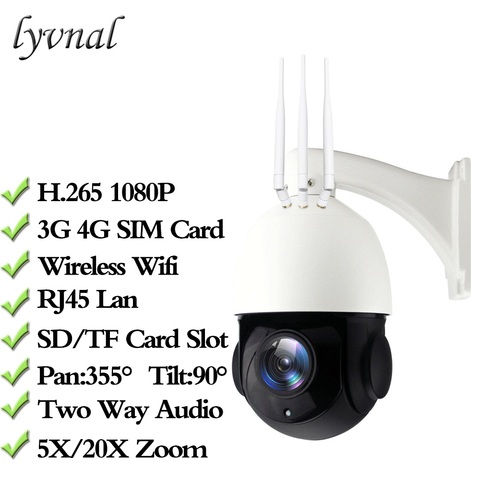 1080P 3G tarjeta SIM 4G Cámara 2MP inalámbrico cámara IP PTZ Wifi domo de alta velocidad al aire libre 5X 20X Zoom externa SD ranura para tarjeta de Audio de dos vías ► Foto 1/6