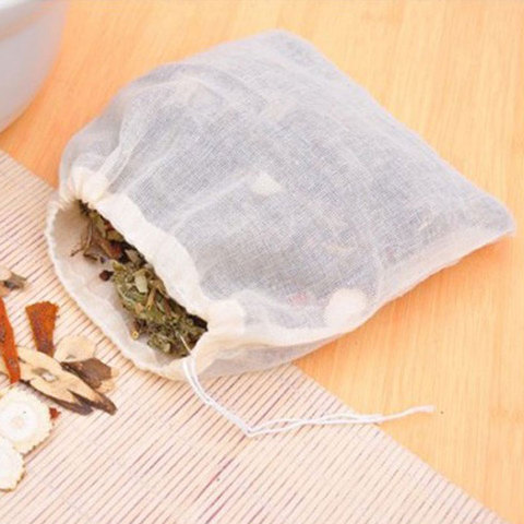 Bolsa de té vacía para alimentos, colador con cordón de algodón, filtro separado para té y especias, 50 unids/lote ► Foto 1/5