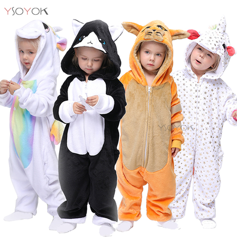 Kigurumi-Pijama de franela de unicornio para niños, ropa de dormir de animales, Pijamas para chicos y niñas, mono de invierno para gatos ► Foto 1/6