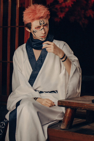 Disfraz de Anime Jujutsu Kaisen Ryomen Sukuna, Kimono Hanfu, corsé azul, calcetines de dos dedos para Halloween ► Foto 1/6