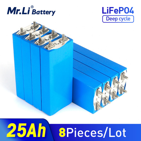 Mr.Li-célula de batería LiFePO4, 8 Uds., 3,2 V, 25Ah, fosfato de hierro y litio de 25000mAh, ciclos profundos para bricolaje, 12V, 24V, 36V, 48V, herramientas eléctricas solares ► Foto 1/1