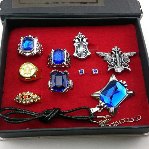 9 unids/set de dibujos animados negro Butler Cosplay accesorios pendiente Kuroshitsuji Ciel Phantomhive anillos collar de regalo de colección figura Juguetes ► Foto 1/6