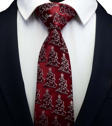 Corbatas de seda para hombre, corbatas clásicas para el cuello, regalo de Festival, corbata de copo de nieve de árbol verde rojo de 8cm ► Foto 1/6