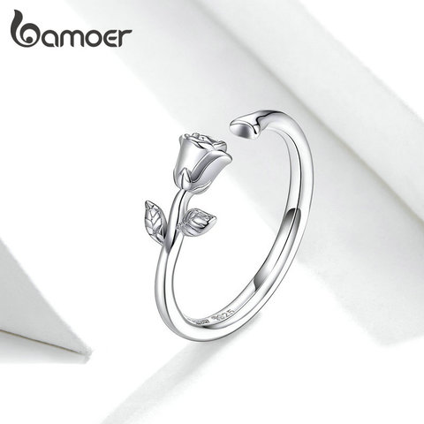 Bamoer-anillo ajustable de Rosa salvaje para dedo, Serie de flores de jardín, diseño Original, joyería de plata de ley 925, traje para 56789 ► Foto 1/6