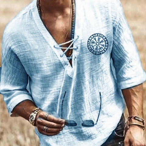 SHUJIN-camisa informal de algodón y lino para hombre, camisa de manga corta con cuello holgado y botones, camisón de seda para primavera y verano ► Foto 1/6