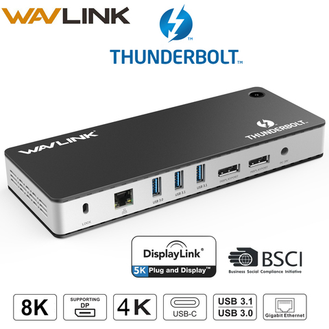 Wavlink-estación de acoplamiento Thunderbolt 3 USB-C, Dual 4K @ 60Hz, pantalla de vídeo, 60W, USB-C de potencia, para MacBook pro, Intel, certificado ► Foto 1/6