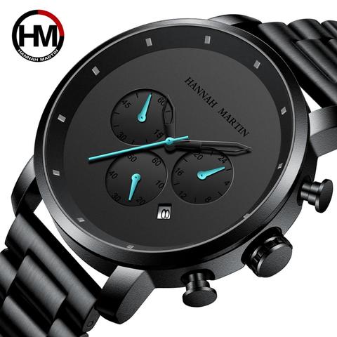 ¡Novedad de 2022! Reloj de pulsera de lujo sencillo con movimiento japonés de acero inoxidable negro completo y multifunción para hombre ► Foto 1/6