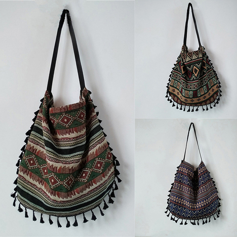 Bolso de hombro con flecos estilo bohemio Vintage para mujer, Cartera de hombro con flecos estilo Hippie, bohemio, con flecos, bolso abierto ► Foto 1/6