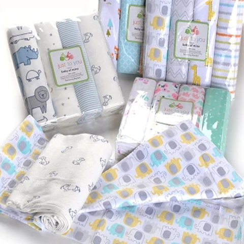 4 unids/lote 100% franela de algodón pañales de muselina bebé manta de impresión de dibujos animados de bebé Swaddle niños suave muselina Swaddle ► Foto 1/6