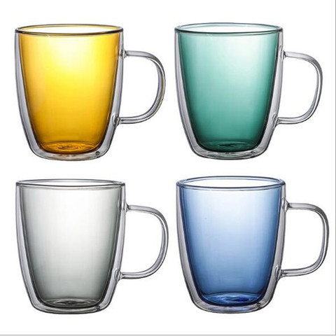 Taza de café o té de doble pared colorida, taza de cristal resistente al calor, hecha a mano, vaso de whisky, botella de agua, 400ml ► Foto 1/6