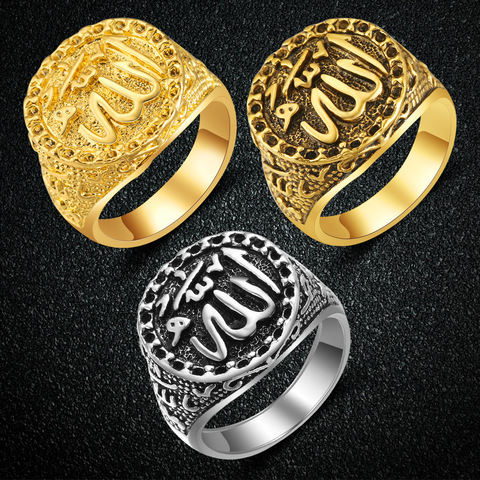 CHENGXUN-Anillo del Islam para hombres y mujeres, joyería oriental, árabe, musulmán, Retro, a la moda, anillo estilo Punk, oro antiguo ► Foto 1/5