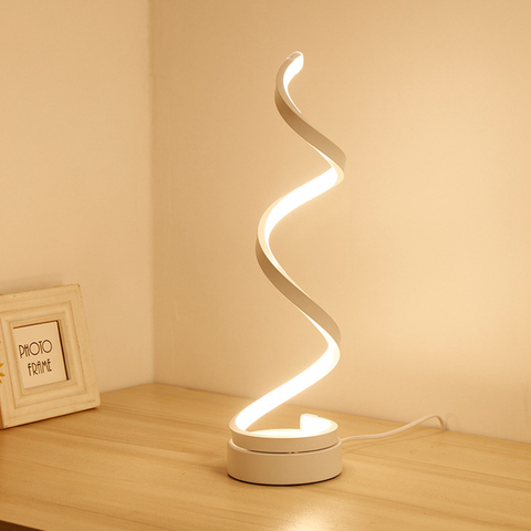 Lámpara de mesa de Espiral de LED moderna, lámpara de mesita de noche de escritorio curvada, sala de estar fría para luz blanca cálida, dormitorio, iluminación de lectura ► Foto 1/6