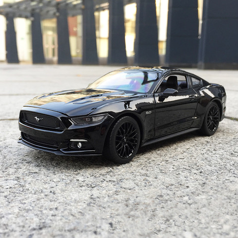 Welly-modelo de coche deportivo Ford Mustang GT, 1:24, 2015, negro, supercoche, coche en miniatura de aleación, regalo de colección ► Foto 1/6