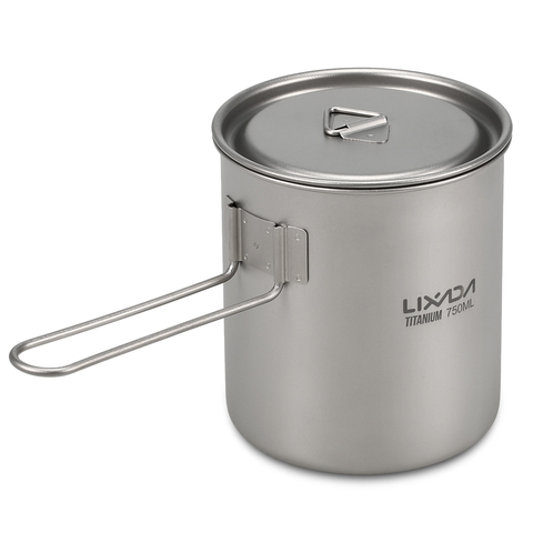 Lixada-vajilla de exterior de 750ml/500ml, utensilios de cocina para Picnic, estufa de Camping, olla de titanio, taza de agua con mango desmontable ► Foto 1/6