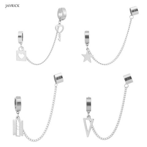 Pendiente de acero inoxidable para hombre y mujer, cadena para las orejas con llave, colgante de hoja con cierre, Clip para orejas, regalos de joyería ► Foto 1/6