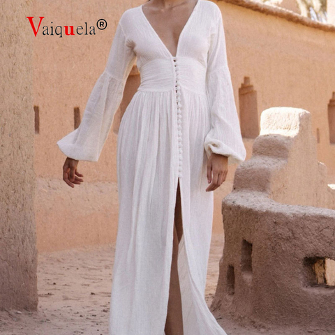 2022 nuevo francés Retro de cuello en V linterna manga larga vestido ceñido en la cintura falda suelto temperamento vestido blanco vestido willon vestido verde caliente ► Foto 1/6