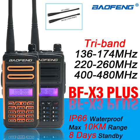 BaoFeng-walkie-talkie de alta potencia BF X3 Plus, Radio CB de tres bandas de largo alcance, transceptor hf portátil, UV-5R Versión de Actualización, 2022 ► Foto 1/6