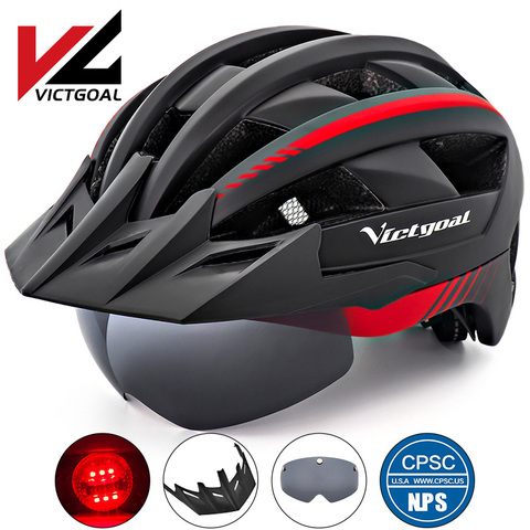 VICTGOAL bicicleta casco para el hombre las mujeres MTB Casco de bicicleta de carretera LED USB recargable luz de carretera de montaña visera para bicicleta ciclismo casco ► Foto 1/6