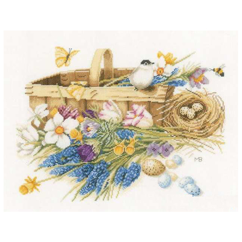 Kit de punto de cruz de alta calidad, cesta de flores de primavera, nido de Trug y pájaro, 0155028 ► Foto 1/5