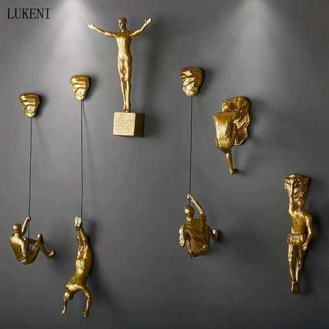 Escultura de personaje de escalada en roca dorado Retro personalizable, fondo colgante de pared, decoración del hogar, estatua de escalada colgante ► Foto 1/6