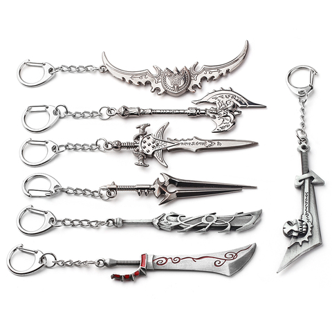 Llavero del mundo de los juegos de WarCrafts, el rey Lich, Frostmourne, espada, hacha cuchillo, arma, daga, llavero con Figuras de Metal, joyería para fanáticos ► Foto 1/6