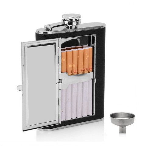 Caja de cigarrillos creativa de acero inoxidable 304, frascos de cuero PU, botella de Alcohol para whisky con embudo, para regalo ► Foto 1/6