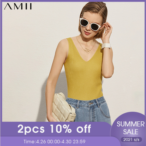 Amii minimalismo novedad de verano de las mujeres camisola Tops oficial Lady sólido V Slim Fit mujer TANQUE DE Streetwear Tops de las mujeres 12120220 ► Foto 1/5