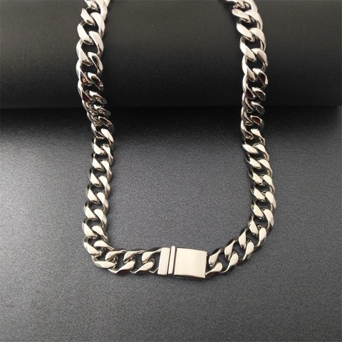 Collar de Eslabón cubano estilo Hip Hop para hombre y mujer, cadena de acero inoxidable, curva, 11, 13mm de ancho, 18-30 pulgadas ► Foto 1/5