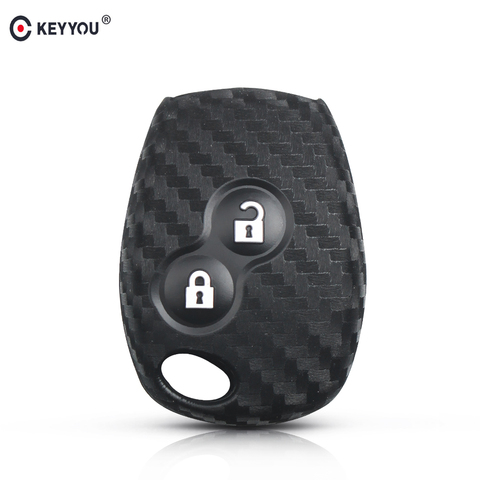 KEYYOU 2 botones de carbono funda de silicona para la llave del coche para protector antipolvo para Renault Clio DACIA 3 Twingo Logan Sandero Modus para Nissan ► Foto 1/5