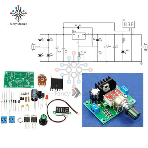 Kit de bricolaje eléctrico LM317 regulador de voltaje ajustable Step Down módulo de fuente de alimentación con tablero medidor LED ► Foto 1/6