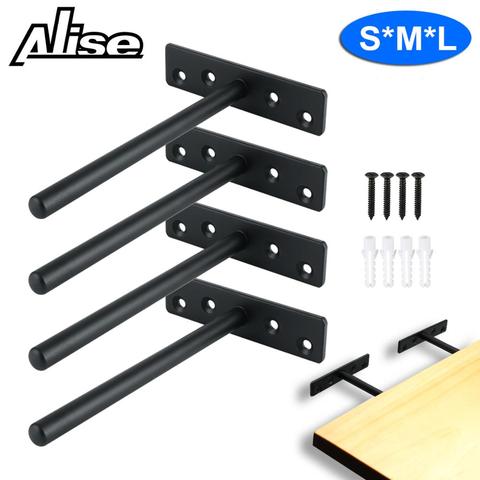 Alise 4 Uds soporte de estante flotante de acero inoxidable soportes ocultos resistentes soportes estante de pared ciego soporte de 6 pulgadas, negro mate ► Foto 1/6