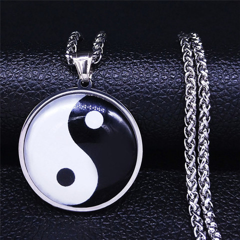 Yin Yang-collar de cadena de acero inoxidable para hombre y mujer, Gargantilla con estilo, Color plateado, 2022, N5148S03 ► Foto 1/6