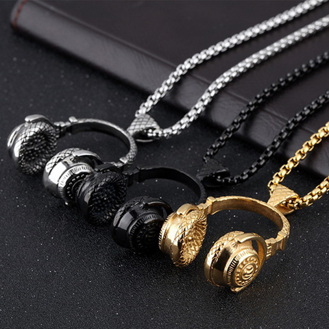 Collar de música de DJ con auriculares colgantes para hombre y mujer, cadena larga, joyería de Hip Hop, Rock, S110 ► Foto 1/6