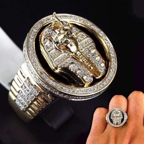 FDLK-anillo moda lujo clásico rey de Egipto para hombre, accesorios de anillo de doble Color dorado, joyería para hombre, el mejor regalo ► Foto 1/6