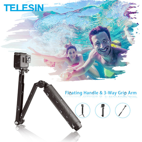 TELESIN impermeable Selfie Stick flotador agarre de mano + brazo de agarre de 3 vías monopié trípode para GoPro Xiaomi YI SJCAM EKEN Cámara ► Foto 1/6