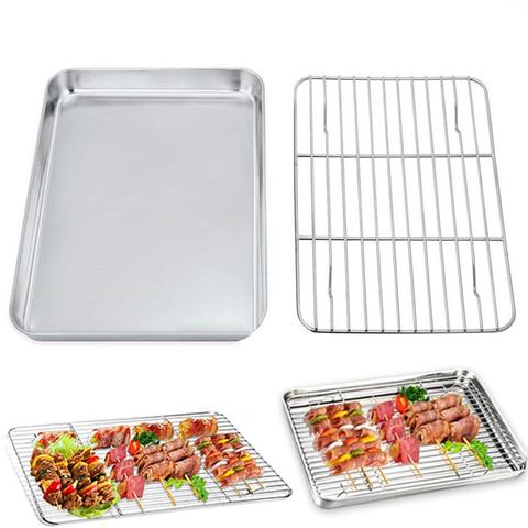 Bandeja Rectangular de acero inoxidable 2022 para hornear galletas, bandeja con estante de refrigeración, utensilio de cocina, sartén antiadherente para horno ► Foto 1/6